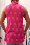 GJQ11063 Geometric pattern printed tank top w/turtle neck