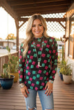 Southern Stitch Dice print sheer long sleeve women top XCH16356 IS5