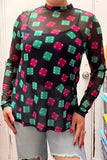 Southern Stitch Dice print sheer long sleeve women top XCH16356 IS5