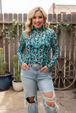 Southern Stitch Turquoise aztec & cow print sheer long sleeve women top XCH17093 IS5