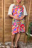 Floral printed white raglan lace short sleeve women dress YMY15009 (BS10)