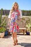 Floral printed white raglan lace short sleeve women dress YMY15009 (BS10)