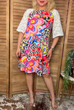 Floral printed white raglan lace short sleeve women dress YMY15009 (BS10)