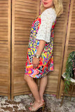 Floral printed white raglan lace short sleeve women dress YMY15009 (BS10)