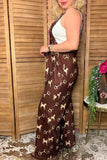 Western chic horse & stirrup print wide leg women boutique overall jumpsuit XCH17192 IS13