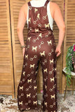 Western chic horse & stirrup print wide leg women boutique overall jumpsuit XCH17192 IS13
