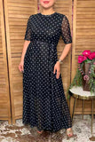 Western chic polka dots print mesh women's boutique dress Southern Stitch XCH17042