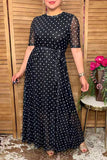 Western chic polka dots print mesh women's boutique dress Southern Stitch XCH17042