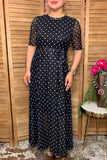 Western chic polka dots print mesh women's boutique dress Southern Stitch XCH17042