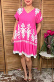 Trendy floral print baby doll short sleleve women's boutique dress Southern Stitch XCH16207