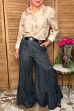 Western denim jeans wide-leg tiered ruffle women's boutique pant Soutern Stitch XCH17096