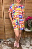 Western patchwork checkered top & shorts women's boutique set GJQ17239 CS9