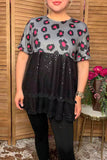 Western leopard printed & black sequin women's boutique top Southern Stitch XCH15731 BS5