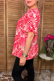 Trendy red patterns short sleeve women's boutique top Southern Stitch GJQ16139 (FS3)