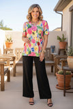 Chic floral criss cross short sleeve women's boutique top Southern Stitch GJQ13974 (DS8)