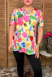Chic floral criss cross short sleeve women's boutique top Southern Stitch GJQ13974 (DS8)