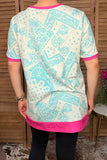 Western turquoise paisley short sleeve women's boutique top Southern Stitch XCH14914 (CS1)