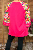 Trendy floral print 3/4 tassels raglan sleeves women's boutique top GJQ15231 (CS5)