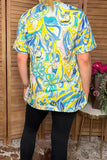 Western yellow & blue floral printed short sleeve women blouse BQ16262 FS6/ES6