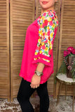 Trendy floral print 3/4 tassels raglan sleeves women's boutique top GJQ15231 (CS5)