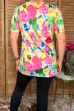 Chic floral criss cross short sleeve women's boutique top Southern Stitch GJQ13974 (DS8)