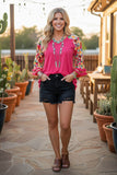 Trendy floral print 3/4 tassels raglan sleeves women's boutique top GJQ15231 (CS5)
