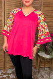 Trendy floral print 3/4 tassels raglan sleeves women's boutique top GJQ15231 (CS5)