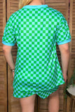 Western turquoise/mint checkered top & shorts boutique women's set Southern Stitch XCH17215