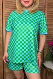 Western turquoise/mint checkered top & shorts boutique women's set Southern Stitch XCH17215