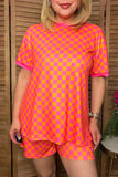 Western pink/yellow checkered top & shorts women's boutique set Southern Stitch XCH17216