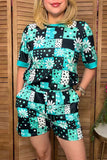 Ranch patchwork print top & shorts women's boutique set Southern Stitch GJQ17235