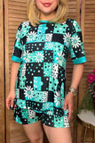 Ranch patchwork print top & shorts women's boutique set Southern Stitch GJQ17235