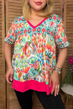 Western paisley & aztec print short sleeve women's boutique top XCH15205 (DS10)