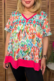 Western paisley & aztec print short sleeve women's boutique top XCH15205 (DS10)