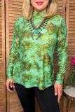 Western moss green tie dye sheer women's boutique top Southern Stitch XCH17153
