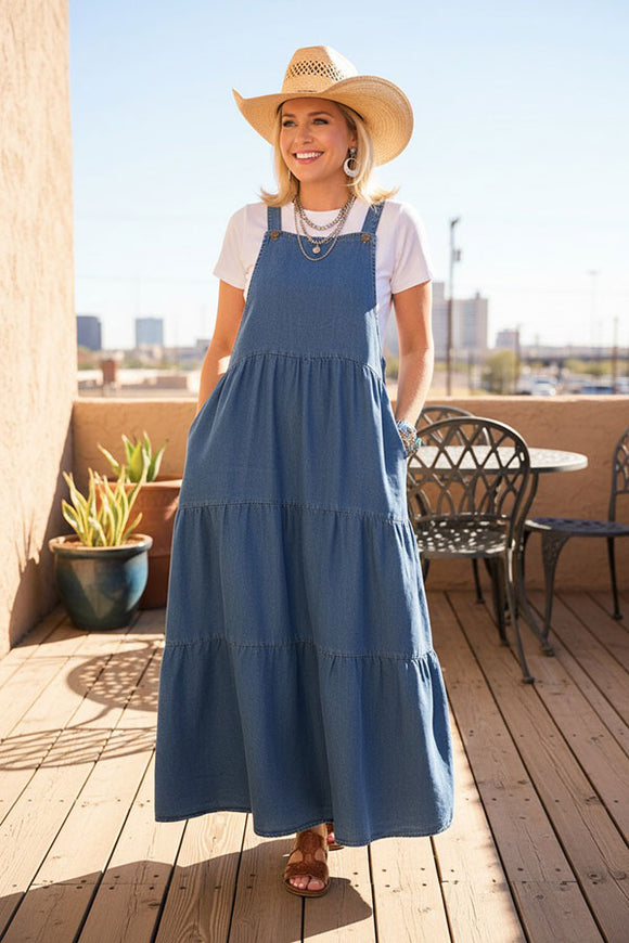 Western cotton denim women's boutique overall maxi dress Southern Stitch XCH17221 AS7
