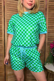 Western turquoise/mint checkered top & shorts boutique women's set Southern Stitch XCH17215