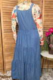Western cotton denim women's boutique overall maxi dress Southern Stitch XCH17221