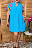 Chic floral embroidery puff sleeve women's boutique dress Southern Stitch XCH16507