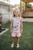 Chic Floral printed top pink shorts 2pc girl boutique set DLH1215-15 A3S1)