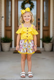 Chic yellow top & floral shorts 2pc girls boutique set DLH2354 (A3S6)