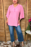 Chic bubble crinkle pink women's boutique top Southern Stitch XCH16947