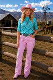 Western turquoise sheer women boutique top Southern Stitch XCH17024 IS6