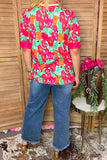 Chic floral print short sleeve women's boutique top w/stripe V-Neck Southern Stitch XCH16828