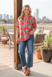 Chic floral print short sleeve women's boutique top w/stripe V-Neck Southern Stitch XCH16828