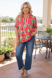 Chic floral print short sleeve women's boutique top w/stripe V-Neck Southern Stitch XCH16828