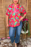 Chic floral print short sleeve women's boutique top w/stripe V-Neck Southern Stitch XCH16828