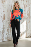 Western Coral/yellow floral long sleeve women's boutique top Southern Stitch BQ15645 BS12