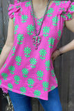 Mint flower prints short sleeves women tops w/ruffles YMY13365 ACS2