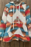 XCH15212 Aztec multi color printed w/string&front pockets long sleeve women sweater/hoodie